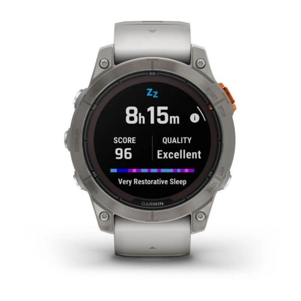 Смарт-часы Garmin Fenix 7 Pro - Sapphire Solar Edition - титановый корпус с дымчато-серым/оранжевым ремешком