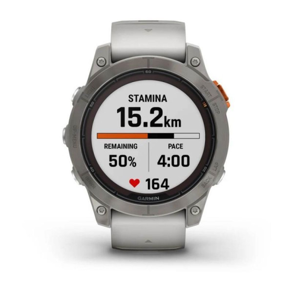 Смарт-часы Garmin Fenix 7 Pro - Sapphire Solar Edition - титановый корпус с дымчато-серым/оранжевым ремешком
