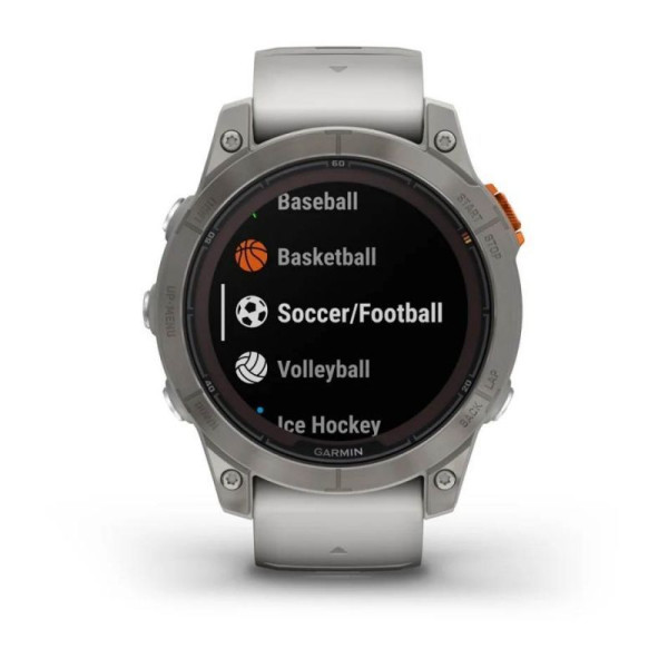 Смарт-часы Garmin Fenix 7 Pro - Sapphire Solar Edition - титановый корпус с дымчато-серым/оранжевым ремешком