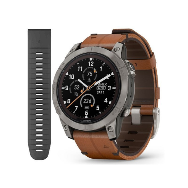 Garmin Fenix ​​7 Pro Smartwatch - Sapphire Solar Edition - Titanium Case with Chestnut Leather Strap
