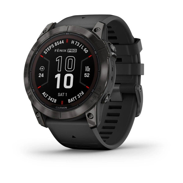 Смарт-часы Garmin Fenix 7X Pro - Sapphire Solar Edition - темно-серый титан DLC Carbon с черным ремешком