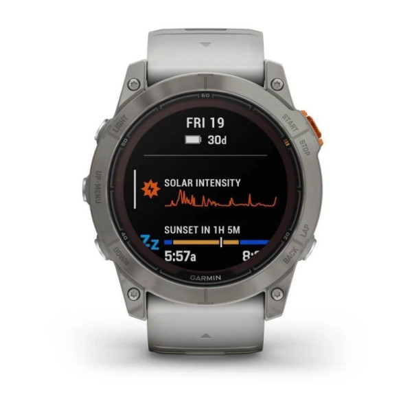 Смарт-часы Garmin Fenix 7X Pro - Sapphire Solar Edition - титановый корпус с дымчато-серым/оранжевым ремешком