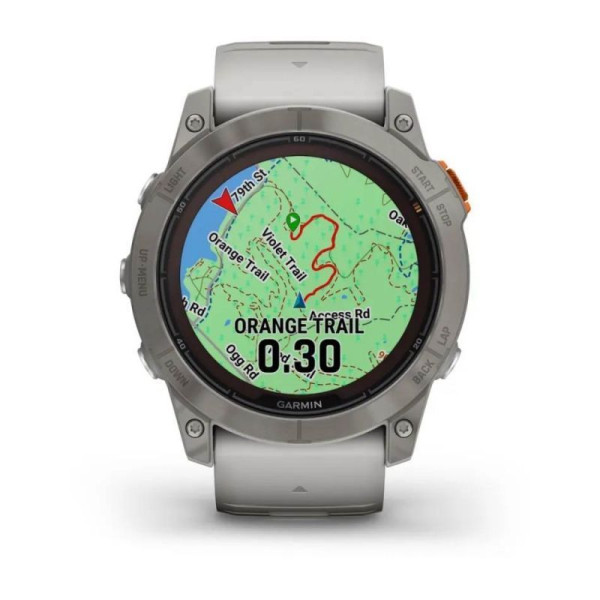 Смарт-часы Garmin Fenix 7X Pro - Sapphire Solar Edition - титановый корпус с дымчато-серым/оранжевым ремешком