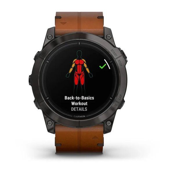 Смарт-годинник Garmin Epix Pro (Gen 2) - Sapphire Edition 51 mm - титан DLC Carbon із каштановим шкіряним ремінцем