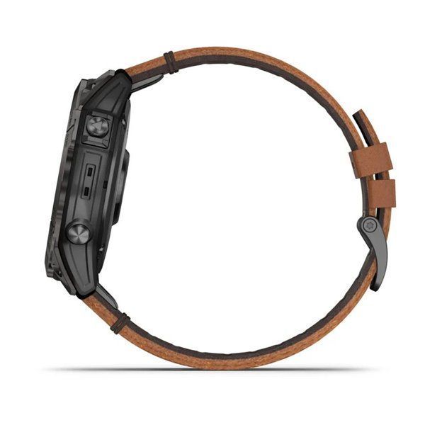 Смарт-годинник Garmin Epix Pro (Gen 2) - Sapphire Edition 51 mm - титан DLC Carbon із каштановим шкіряним ремінцем
