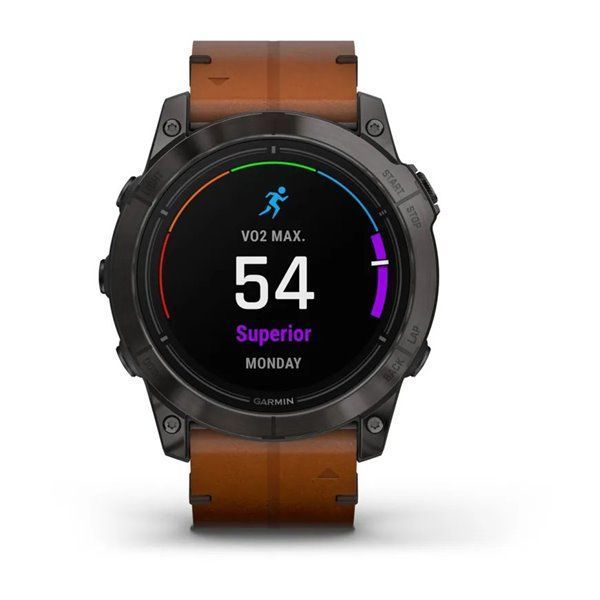 Смарт-годинник Garmin Epix Pro (Gen 2) - Sapphire Edition 51 mm - титан DLC Carbon із каштановим шкіряним ремінцем