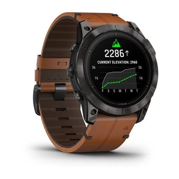 Смарт-годинник Garmin Epix Pro (Gen 2) - Sapphire Edition 51 mm - титан DLC Carbon із каштановим шкіряним ремінцем
