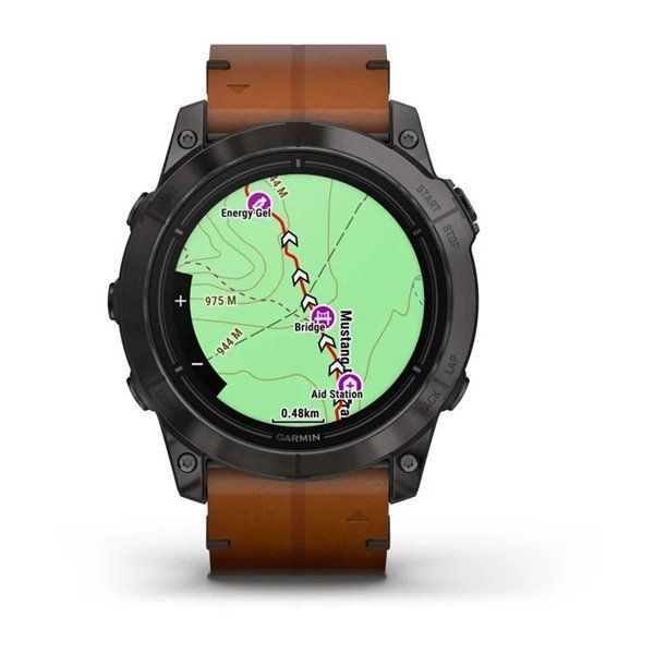 Смарт-годинник Garmin Epix Pro (Gen 2) - Sapphire Edition 51 mm - титан DLC Carbon із каштановим шкіряним ремінцем