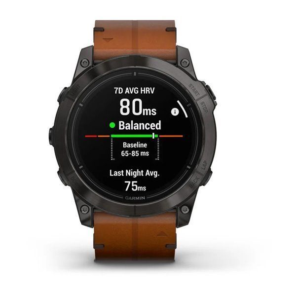 Смарт-годинник Garmin Epix Pro (Gen 2) - Sapphire Edition 51 mm - титан DLC Carbon із каштановим шкіряним ремінцем