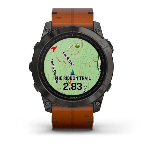 Смарт-годинник Garmin Epix Pro (Gen 2) - Sapphire Edition 51 mm - титан DLC Carbon із каштановим шкіряним ремінцем