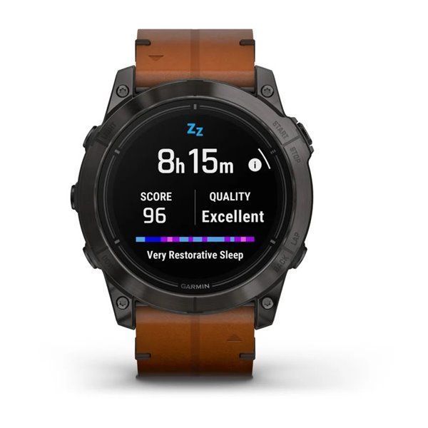 Смарт-годинник Garmin Epix Pro (Gen 2) - Sapphire Edition 51 mm - титан DLC Carbon із каштановим шкіряним ремінцем