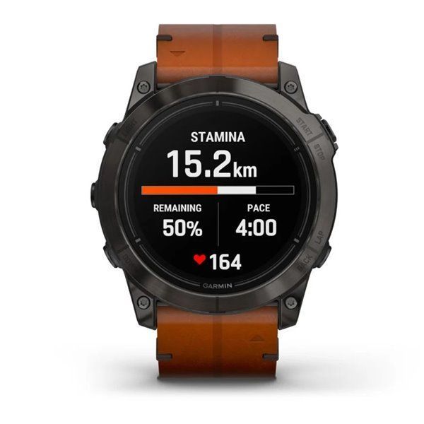 Смарт-годинник Garmin Epix Pro (Gen 2) - Sapphire Edition 51 mm - титан DLC Carbon із каштановим шкіряним ремінцем