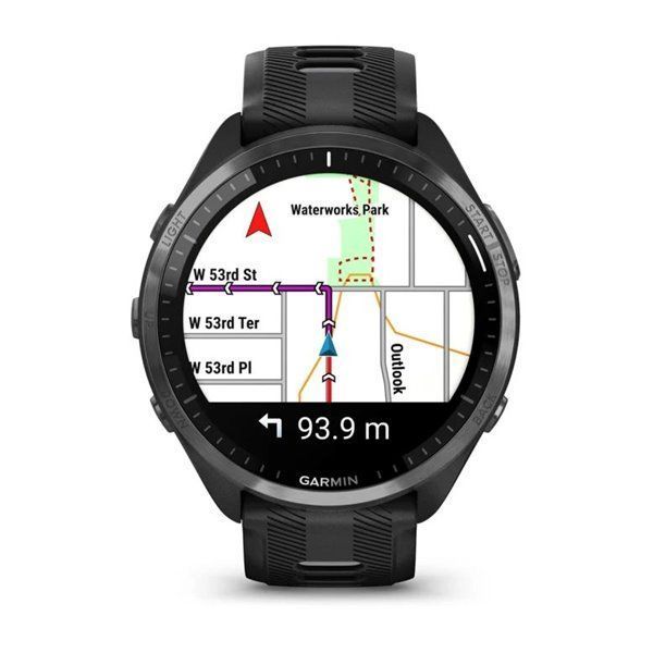 Смарт-годинник Garmin Forerunner 965 з карбоново-сірим титановим безелем, чорним корпусом та чорно-сірим силіконовим ремінцем