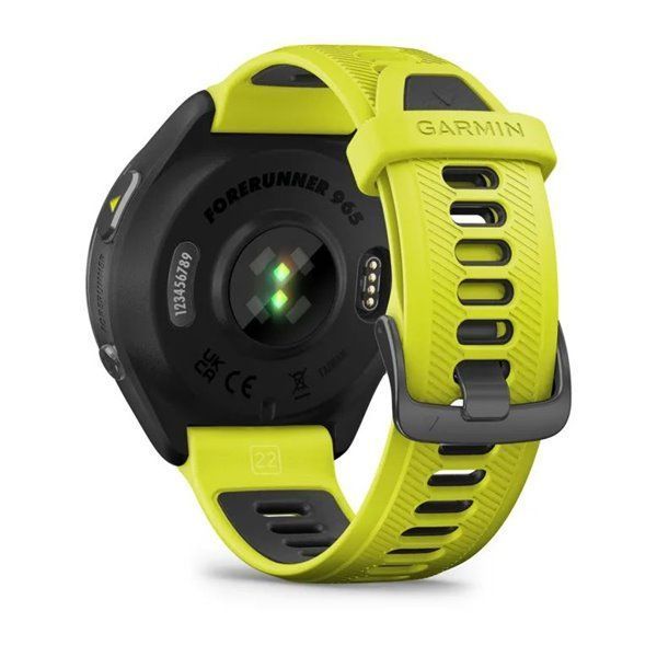 Смарт-годинник Garmin Forerunner 965 з карбоново-сірим титановим безелем, чорним корпусом та жовтим силіконовим ремінцем