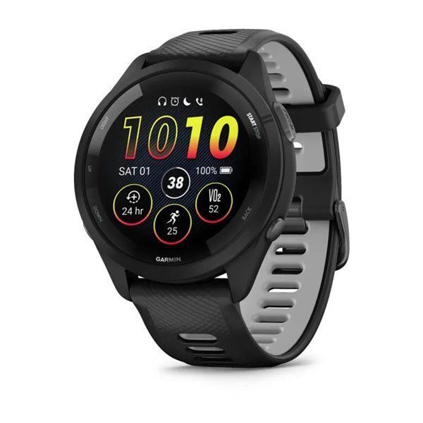 Смарт-годинник Garmin Forerunner 265 з чорними безелем та корпусом та чорно-сірим силіконовим ремінцем