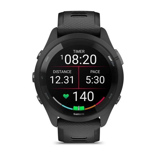 Смарт-годинник Garmin Forerunner 265 з чорними безелем та корпусом та чорно-сірим силіконовим ремінцем