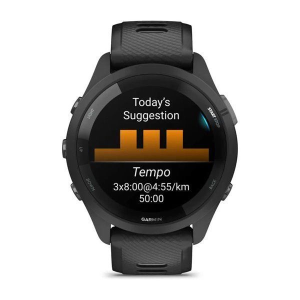 Смарт-годинник Garmin Forerunner 265 з чорними безелем та корпусом та чорно-сірим силіконовим ремінцем