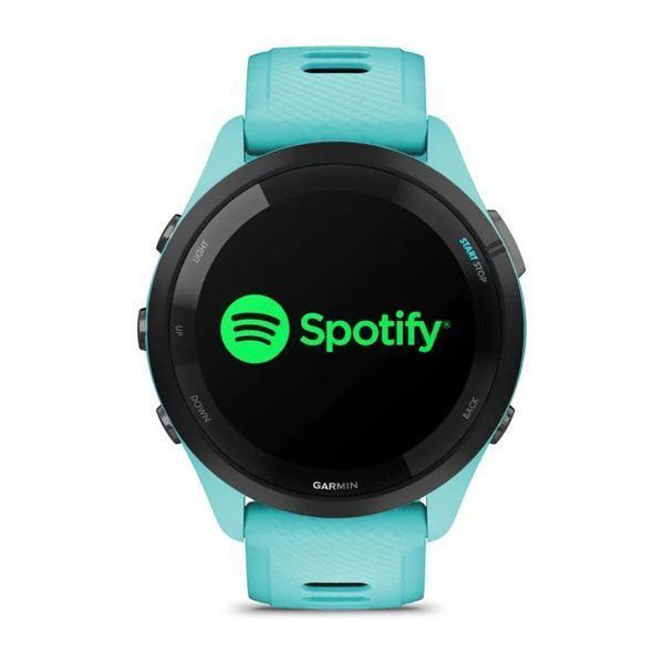 Смарт-годинник Garmin Forerunner 265 з чорним безелем, корпусом кольору аква та аква-чорним силіконовим ремінцем