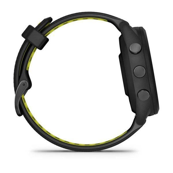 Смарт-годинник Garmin Forerunner 265s з чорним корпусом та чорно-жовтим силіконовим ремінцем