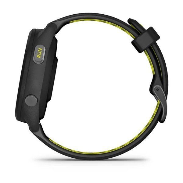 Смарт-годинник Garmin Forerunner 265s з чорним корпусом та чорно-жовтим силіконовим ремінцем