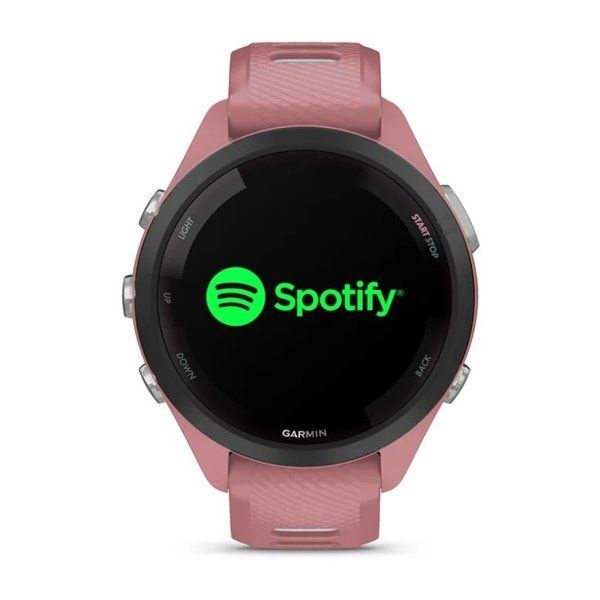 Смарт-годинник Garmin Forerunner 265s з чорним безелем, рожевим корпусом та рожево-сірим силіконовим ремінцем