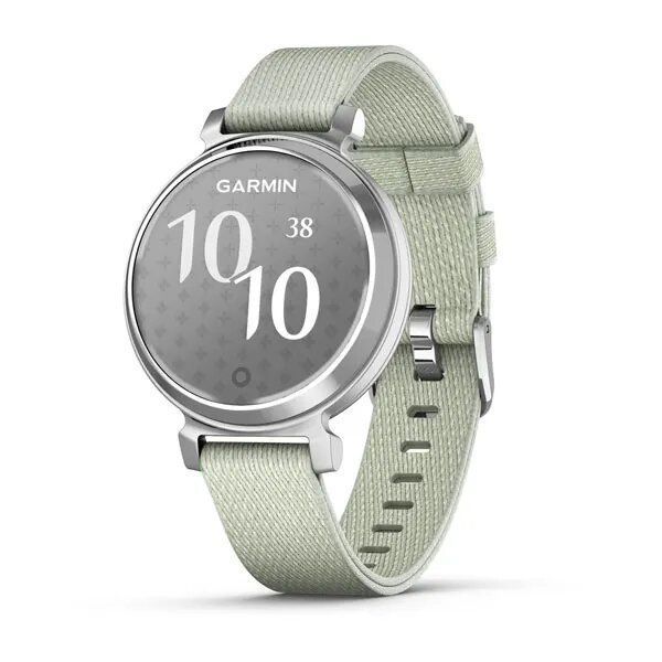 Garmin Lily 2 Classic Smartwatch in Silver with a Sage Nylon Strap