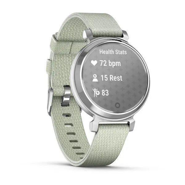 Garmin Lily 2 Classic Smartwatch in Silver with a Sage Nylon Strap