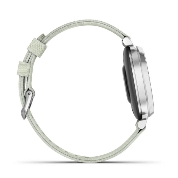 Garmin Lily 2 Classic Smartwatch in Silver with a Sage Nylon Strap