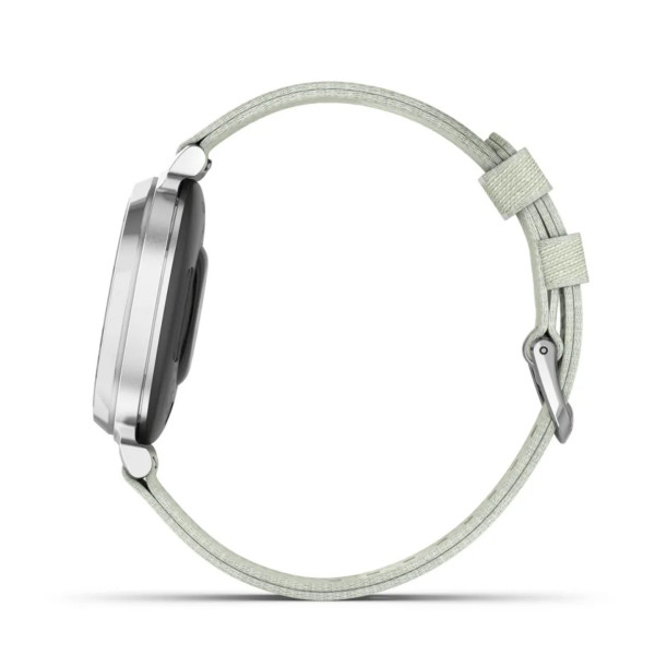 Garmin Lily 2 Classic Smartwatch in Silver with a Sage Nylon Strap