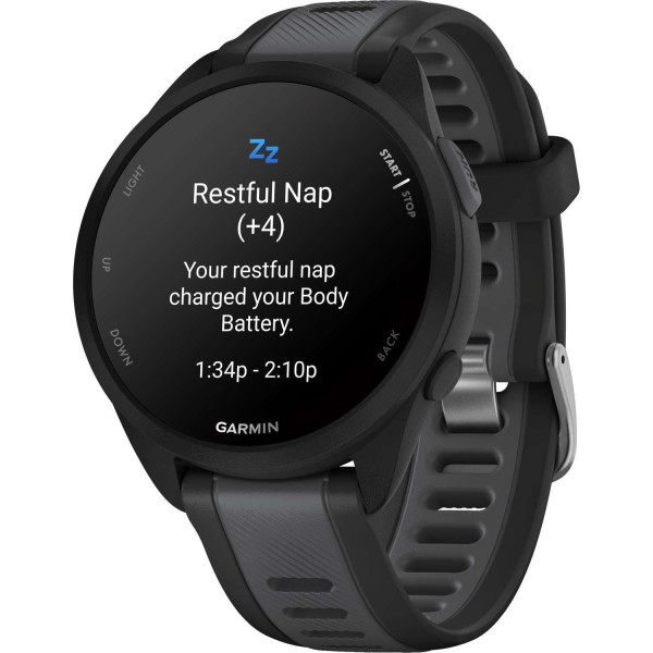 Garmin Forerunner 165 Smartwatch, Black/Slate Gray Silicone Band