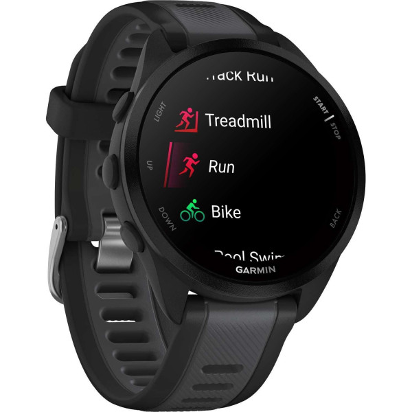 Garmin Forerunner 165 Smartwatch, Black/Slate Gray Silicone Band