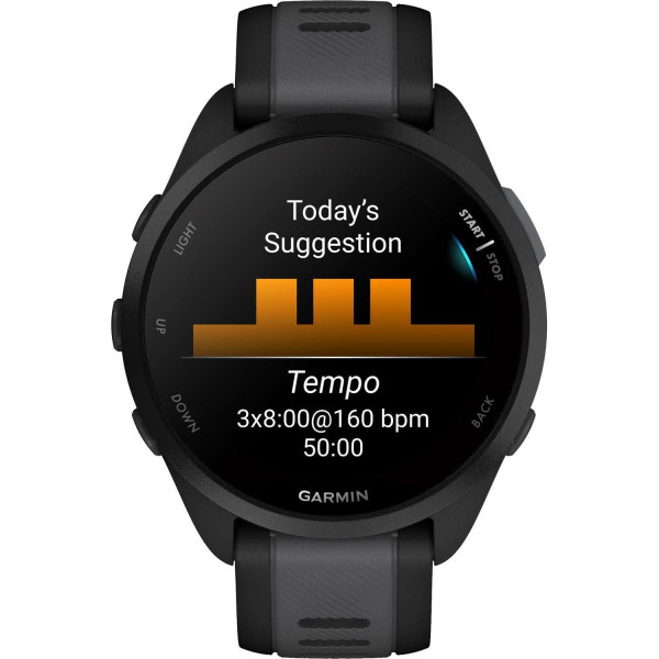 Garmin Forerunner 165 Smartwatch, Black/Slate Gray Silicone Band
