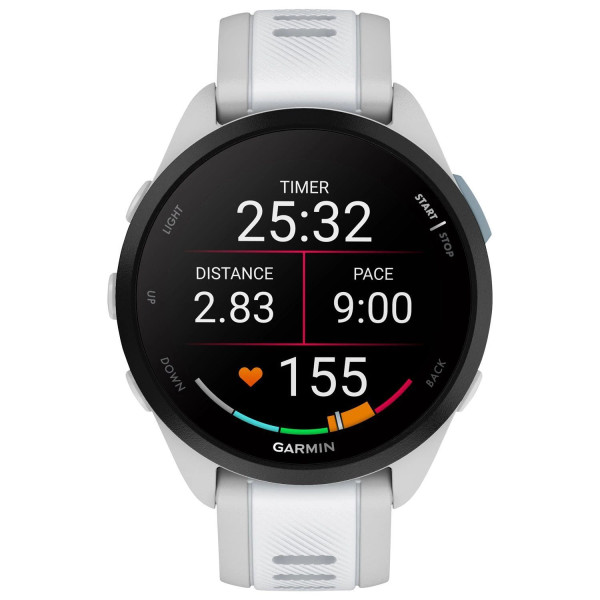 Смарт-годинник Garmin Forerunner 165 Music, силіконовий ремінець кольору туманно-сірий/білий камінь