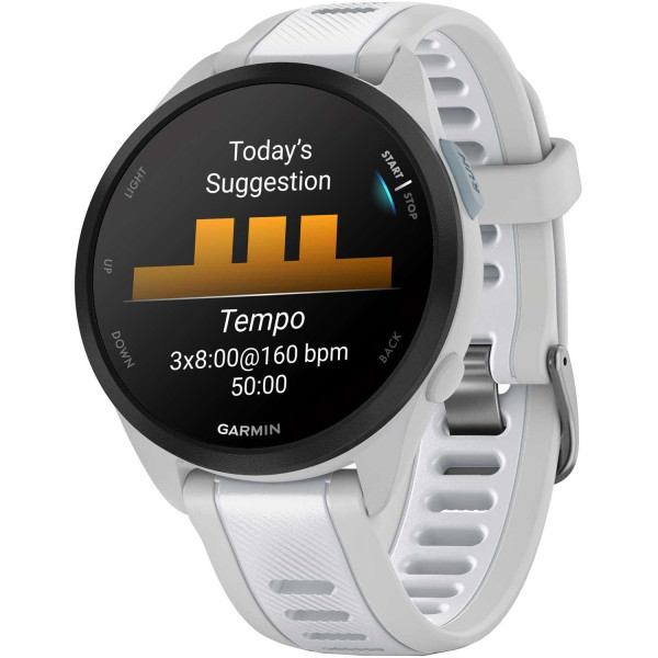 Смарт-годинник Garmin Forerunner 165 Music, силіконовий ремінець кольору туманно-сірий/білий камінь