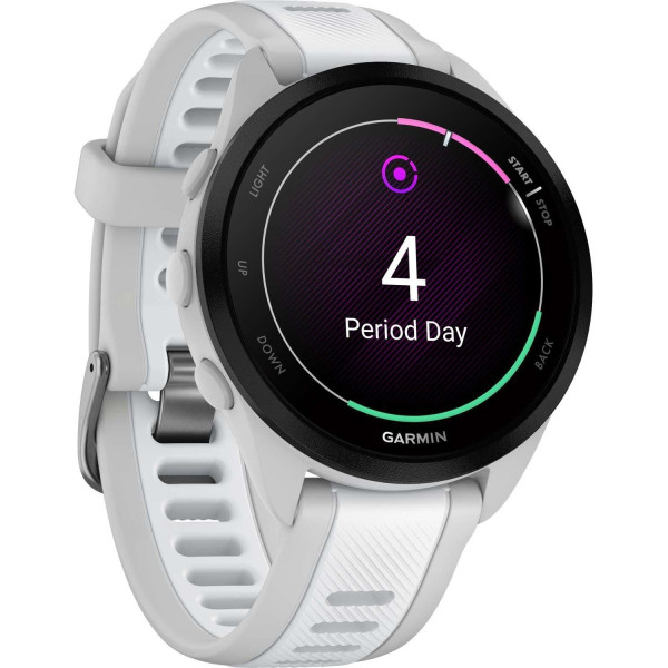 Смарт-годинник Garmin Forerunner 165 Music, силіконовий ремінець кольору туманно-сірий/білий камінь