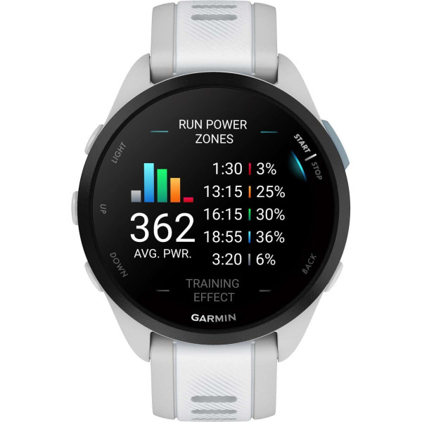 Смарт-годинник Garmin Forerunner 165 Music, силіконовий ремінець кольору туманно-сірий/білий камінь