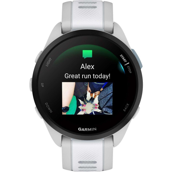Смарт-годинник Garmin Forerunner 165 Music, силіконовий ремінець кольору туманно-сірий/білий камінь