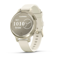 Смарт-годинник Garmin Lily 2 Active у кольорі місячне золото з силіконовим ремінцем кольору слонової кістки