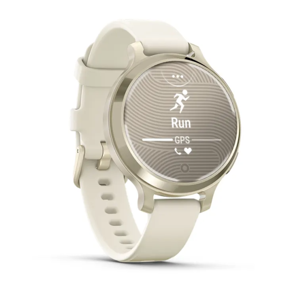 Смарт-годинник Garmin Lily 2 Active у кольорі місячне золото з силіконовим ремінцем кольору слонової кістки