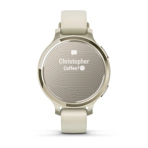Смарт-годинник Garmin Lily 2 Active у кольорі місячне золото з силіконовим ремінцем кольору слонової кістки