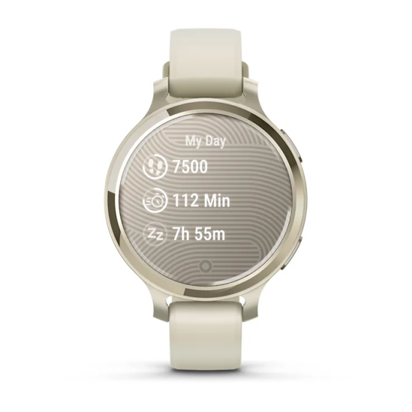 Смарт-годинник Garmin Lily 2 Active у кольорі місячне золото з силіконовим ремінцем кольору слонової кістки