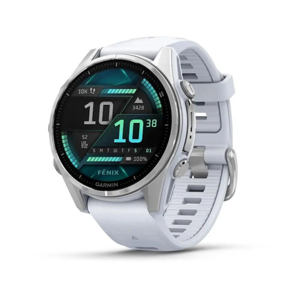 Смарт-часы Garmin Fenix 8 – 43 мм, AMOLED, серебристые с силиконовым ремешком цвета белый камень