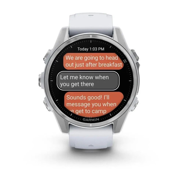 Смарт-часы Garmin Fenix 8 – 43 мм, AMOLED, серебристые с силиконовым ремешком цвета белый камень