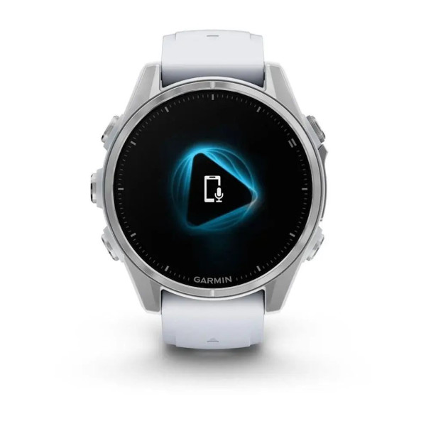 Смарт-часы Garmin Fenix 8 – 43 мм, AMOLED, серебристые с силиконовым ремешком цвета белый камень