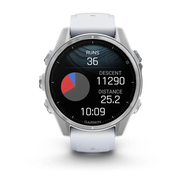 Смарт-часы Garmin Fenix 8 – 43 мм, AMOLED, серебристые с силиконовым ремешком цвета белый камень