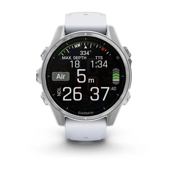 Смарт-часы Garmin Fenix 8 – 43 мм, AMOLED, серебристые с силиконовым ремешком цвета белый камень