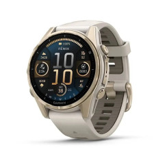 Garmin Fenix ​​8 Smartwatch - 43mm AMOLED Sapphire Gold with Misty Gray/Dark Sandstone Silicone Strap