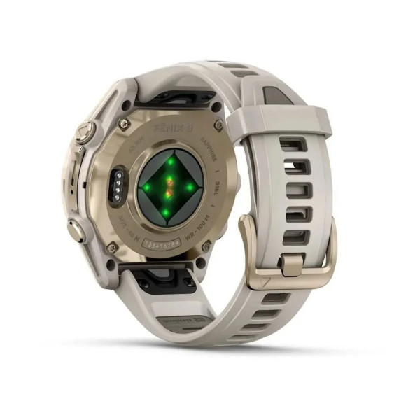 Смарт-годинник Garmin Fenix ​​8 – 43 мм, AMOLED Sapphire, золотистий з силіконовим ремінцем кольору туманний сірий/темний пісковик