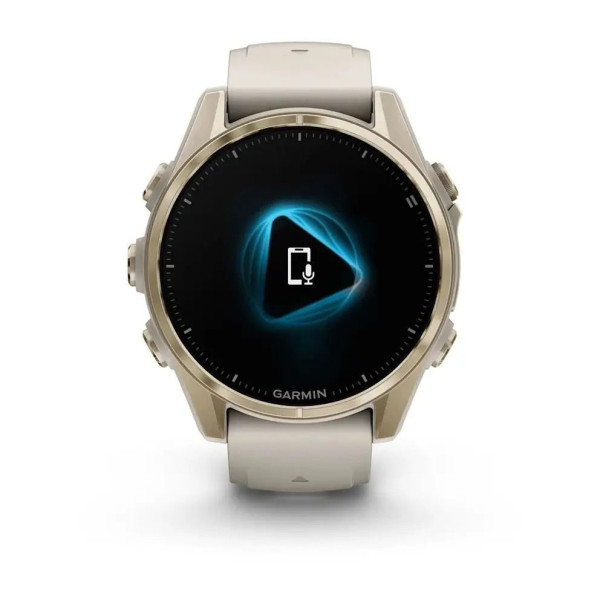 Смарт-годинник Garmin Fenix ​​8 – 43 мм, AMOLED Sapphire, золотистий з силіконовим ремінцем кольору туманний сірий/темний пісковик
