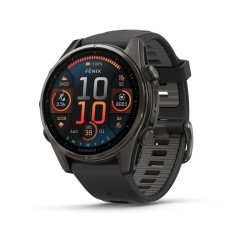 Garmin Fenix ​​8 Smartwatch – 43mm, AMOLED Sapphire, Titanium with Carbon Gray DLC Coating and Black/Grey Silicone Strap